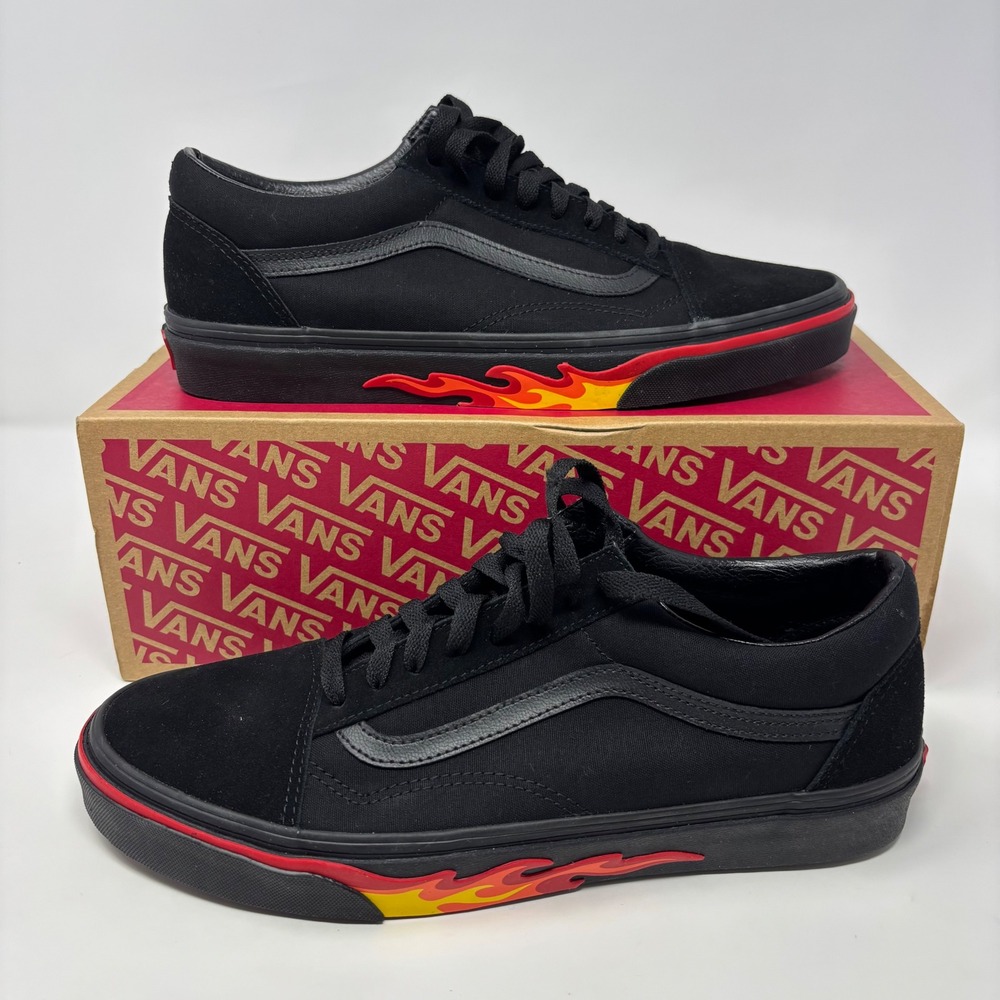 Vans Old Skool Flame Black Red Sneakers Mens 10 Low Top Skate Shoes 507452